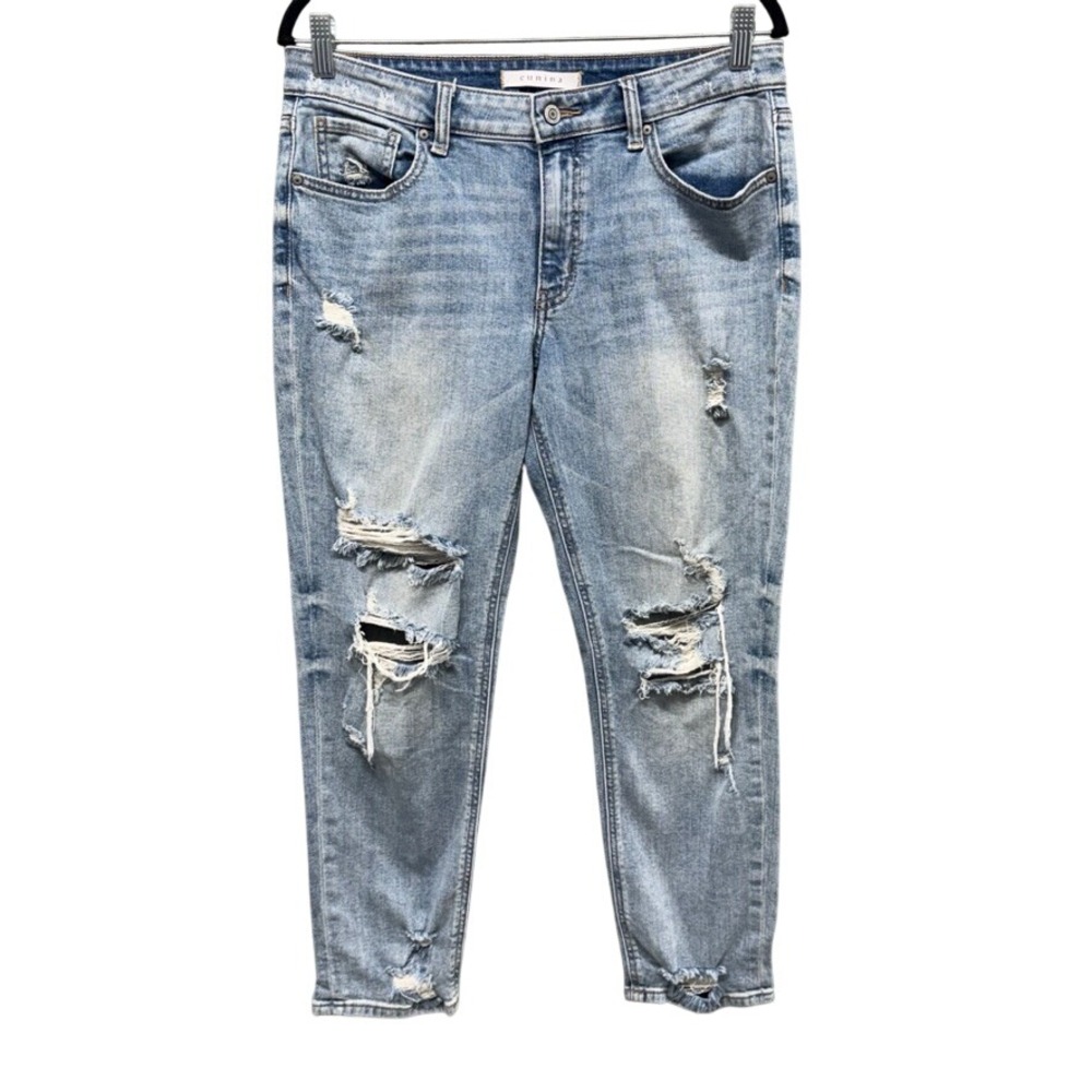Eunina Frankie Low Rise Girlfriend Jeans Light Wash Distressed Size 9 9507